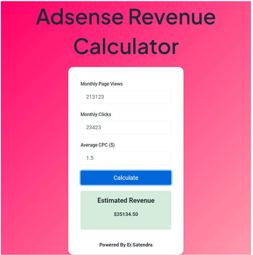 Free Adsense Revenue Calculator