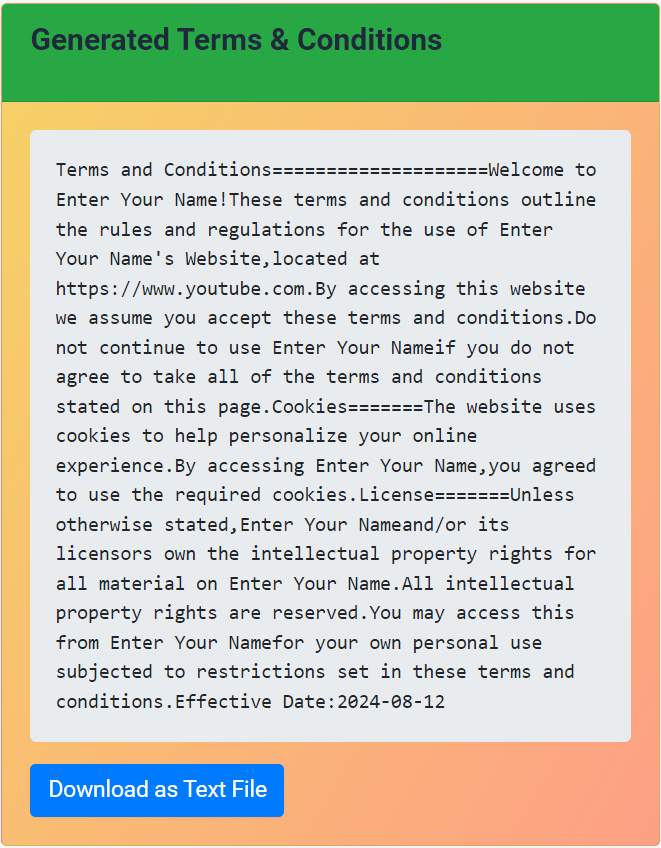 Free Terms and Conditions Generator